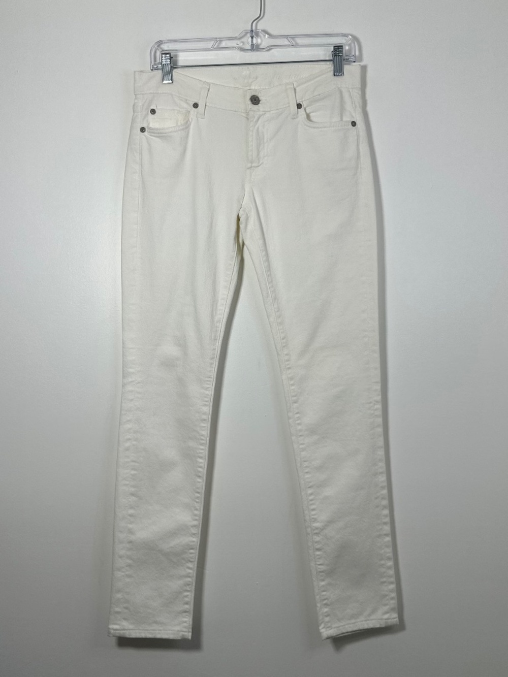 7 For All Mankind Sz 27 White Denim Low-Rise Skinny Jeans Y2K Rhinestone Pockets - Picture 1 of 11